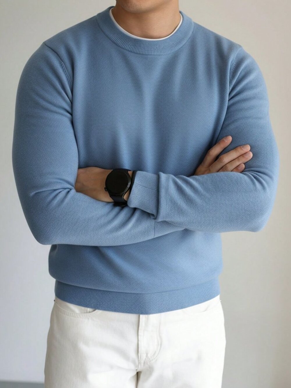 Blue Casual Regular Fit Men's Crew Neck Long Sleeve Sweater